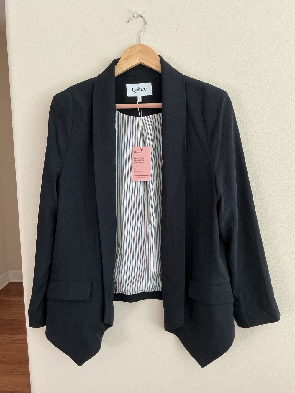Quince Dark Navy Open-Front Draped Crepe Blazer